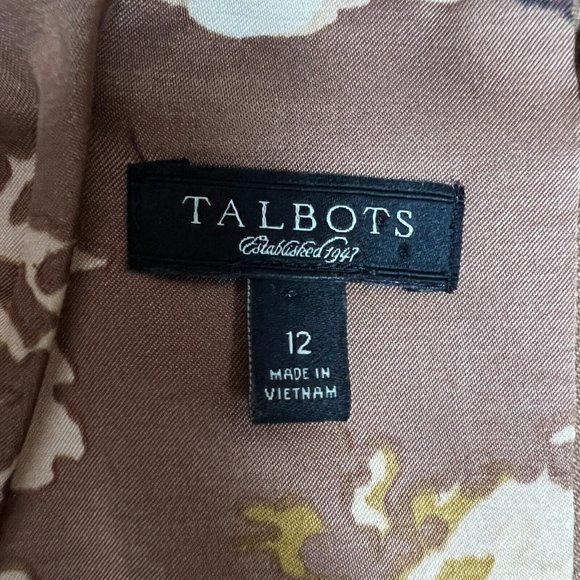 Talbots Dress Womens 12 Brown Floral Sheath Satin Sleeveless Stretch Knee Length - Picture 9 of 10
